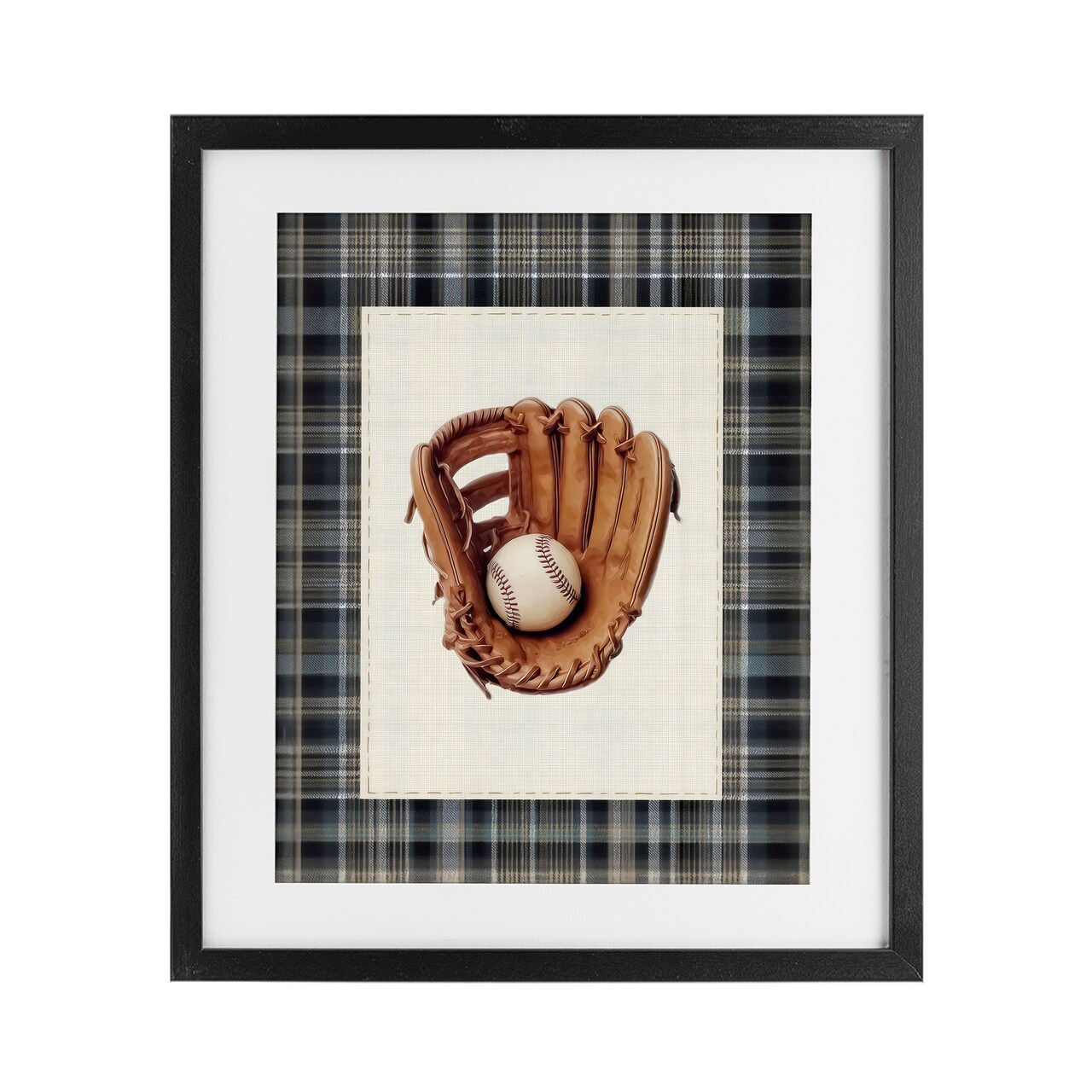 Stupell Industries Baseball Glove with Plaid Framed Print Under Glass, design by Arlington Prints